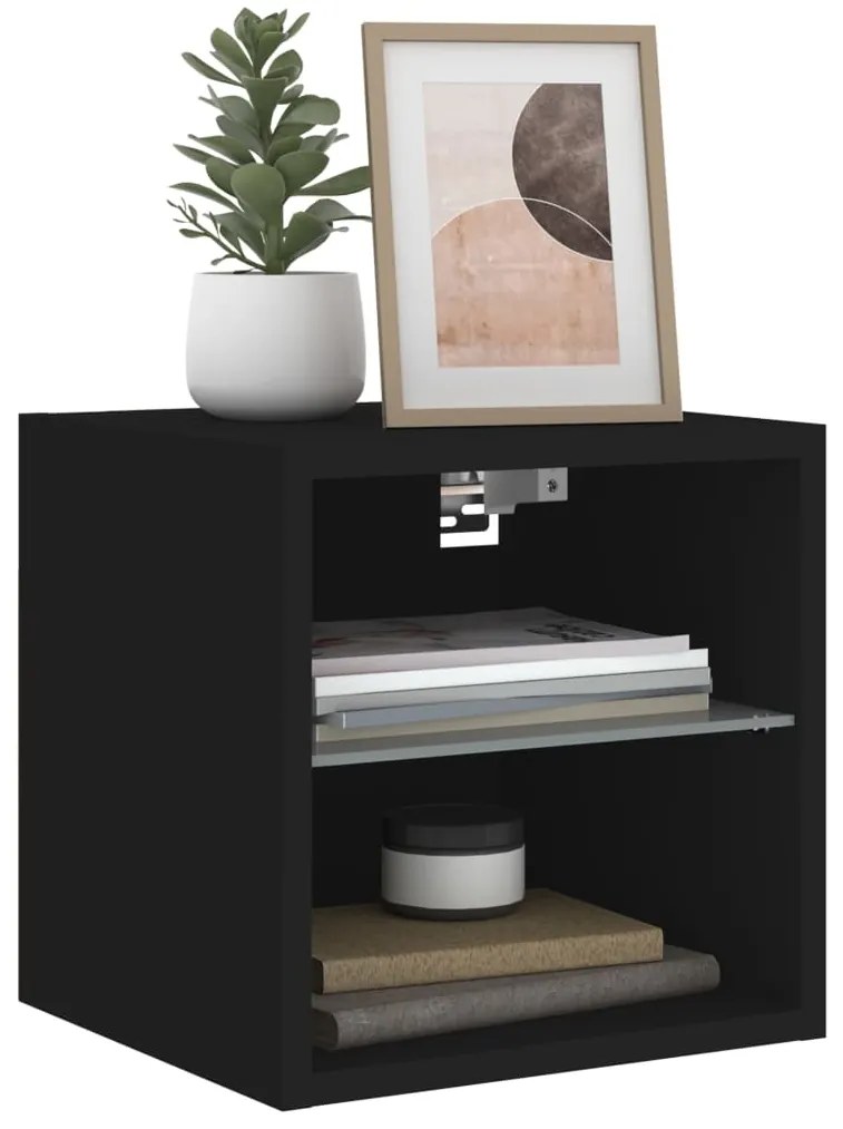 Móvel de parede para TV com luzes LED 30x28,5x30 cm preto