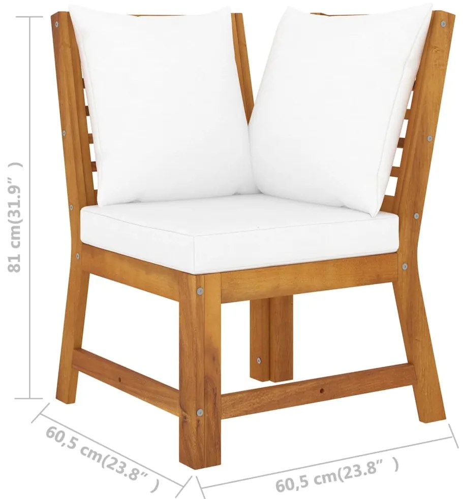 4 pcs conj. lounge jardim c/ almofadões cor creme acácia maciça