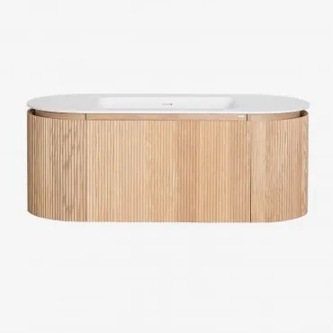 Conjunto De Móveis De Casa De Banho Em Madeira Com Lavatório Integrado Carsone Madeira Natural & Sem Unidade Auxiliar & Sem Espelho & Sem Torneira -