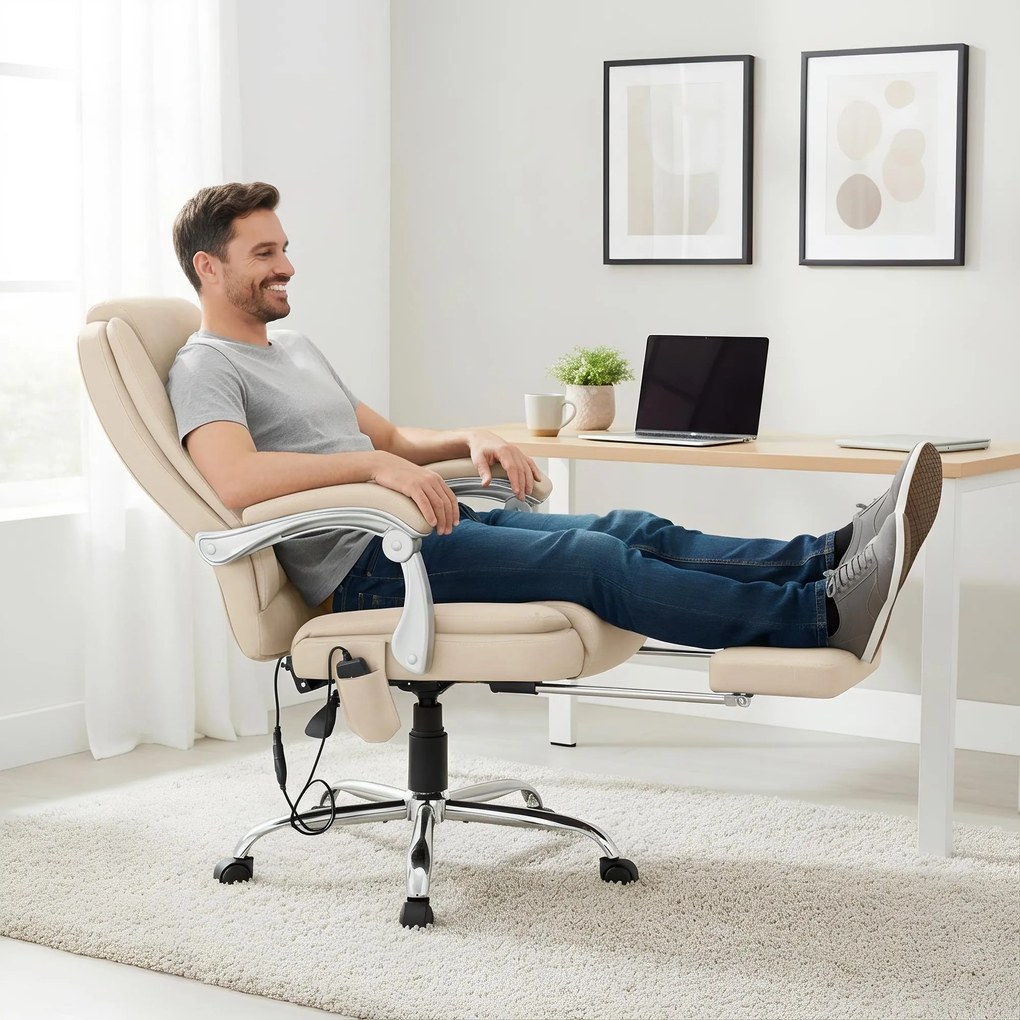 Cadeira de escritório Rubia com função de massagem em couro sintético creme