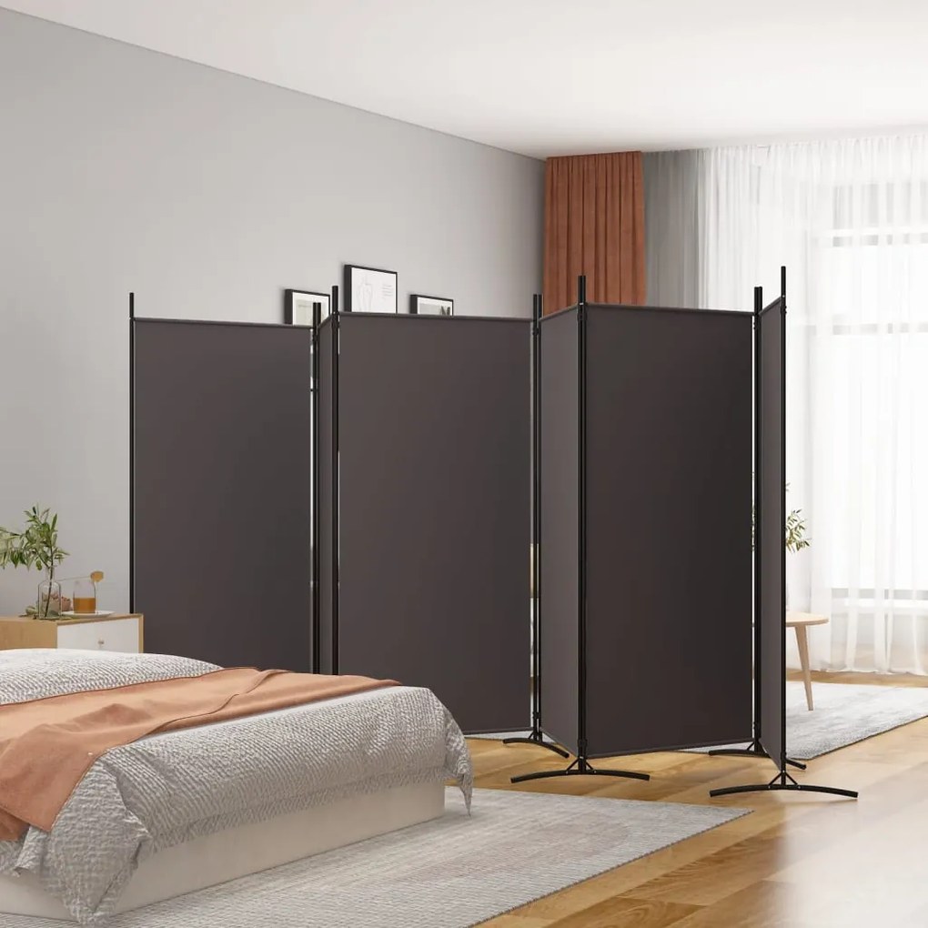 350271 vidaXL Divisória/biombo com 6 painéis 520x180 cm tecido castanho