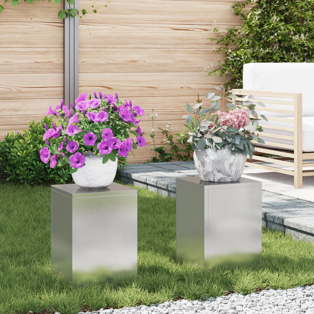 vidaXL Suportes de Plantas para Exterior Pilar 2 pcs 24x24x35 cm Aço Inoxidável