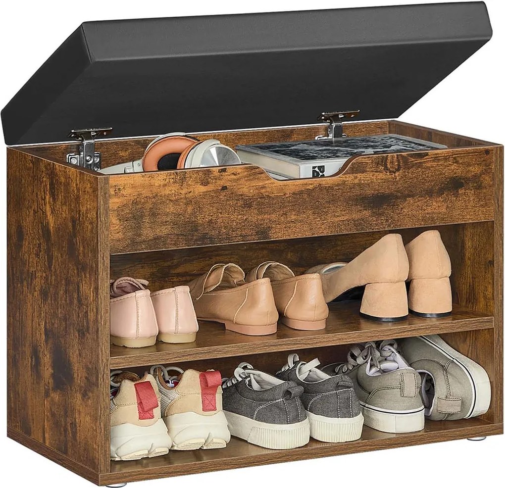 Banco para sapatos com 3 níveis 30 x 60 x 44 cm castanho vintage
