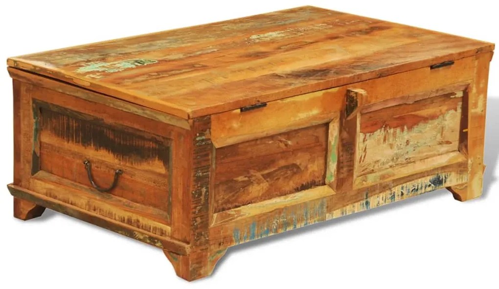 Mesa de centro vintage com armazenamento, madeira reciclada