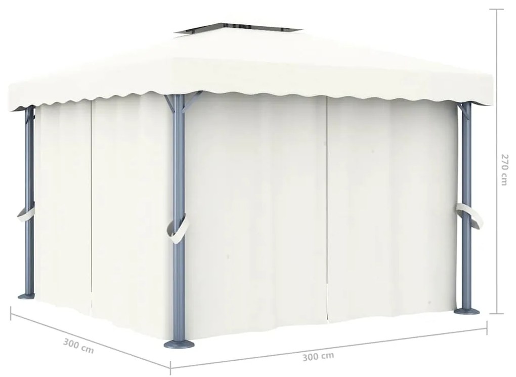 Gazebo com cortinas e cordões de luzes LED 3x3 m branco nata