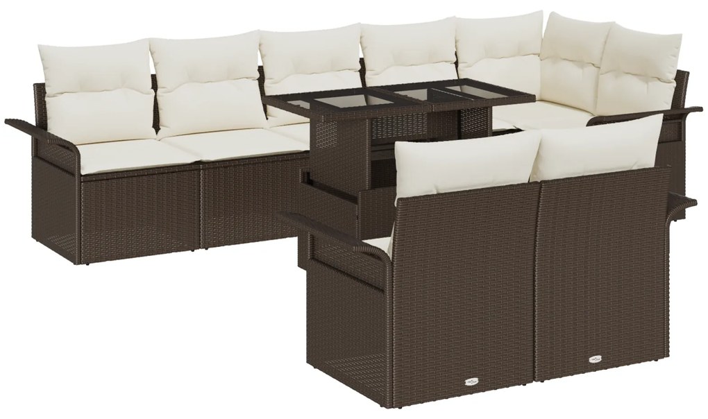 Conjunto de Sofá de Jardim vidaXL com 9 Peças e Almofadas em Rattan Poliéster Castanho