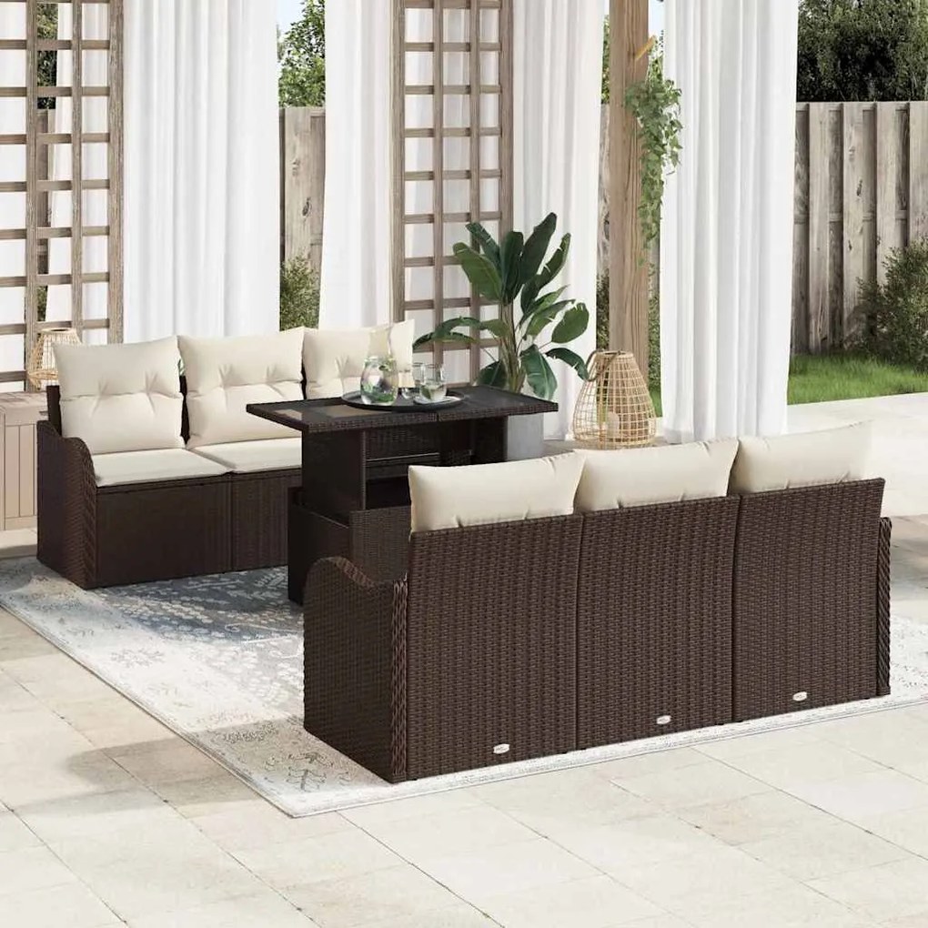 Conjunto de Sofá de Jardim de 7 Peças vidaXL com Almofadas Rattan Cast
