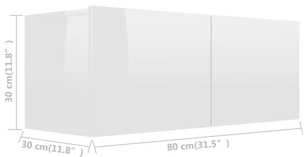 Móvel de TV 80x30x30 cm contraplacado branco brilhante