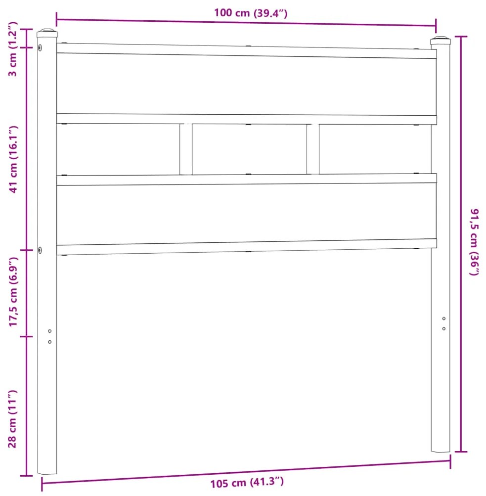 Cabeceira de cama 100cm derivados madeira/aço carvalho castanho