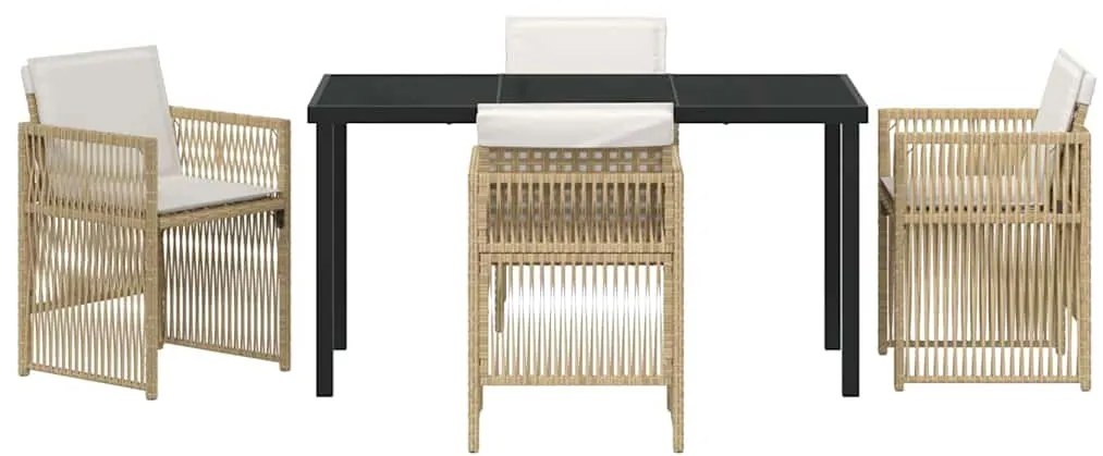 Conjunto de Jantar de Jardim de 5 Peças com Almofadas Rattan Bege
