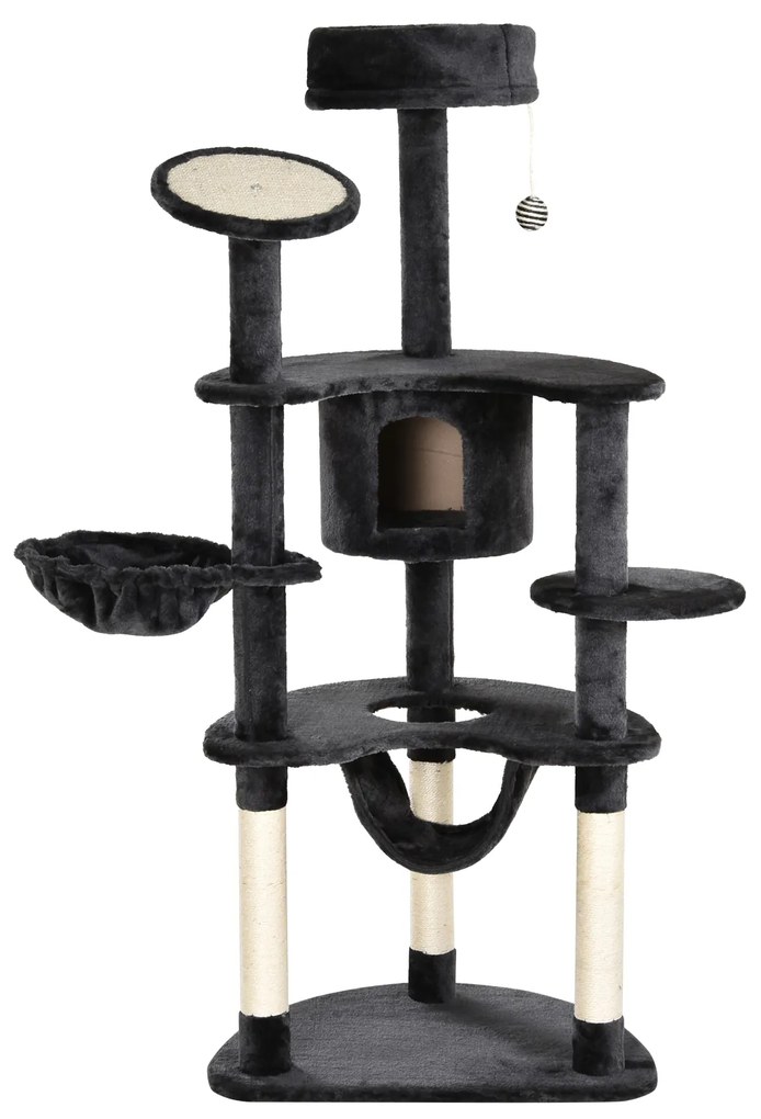 Árvore de gato estável com postes Raspador Pelúcia sisal 65x50x155 cinza escuro