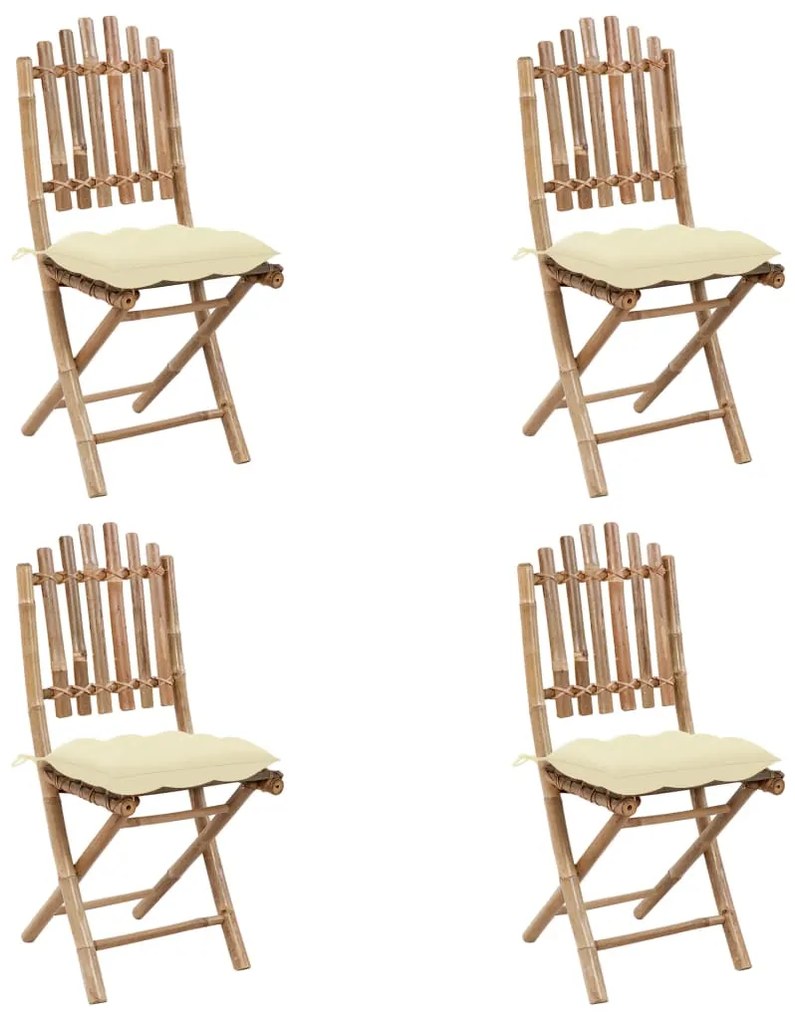 5 pcs conj. de jantar dobrável c/ almofadões p/ exterior bambu