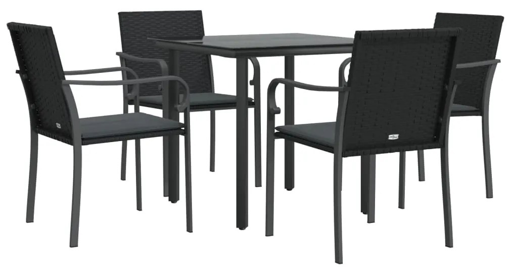 5 pcs conjunto de jantar p/ jardim c/ almofadões vime PE e aço