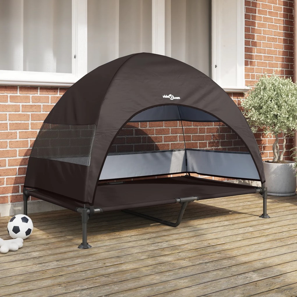 vidaXL Cama Elevada para Cães com Toldo Removível Marrom XL Aço