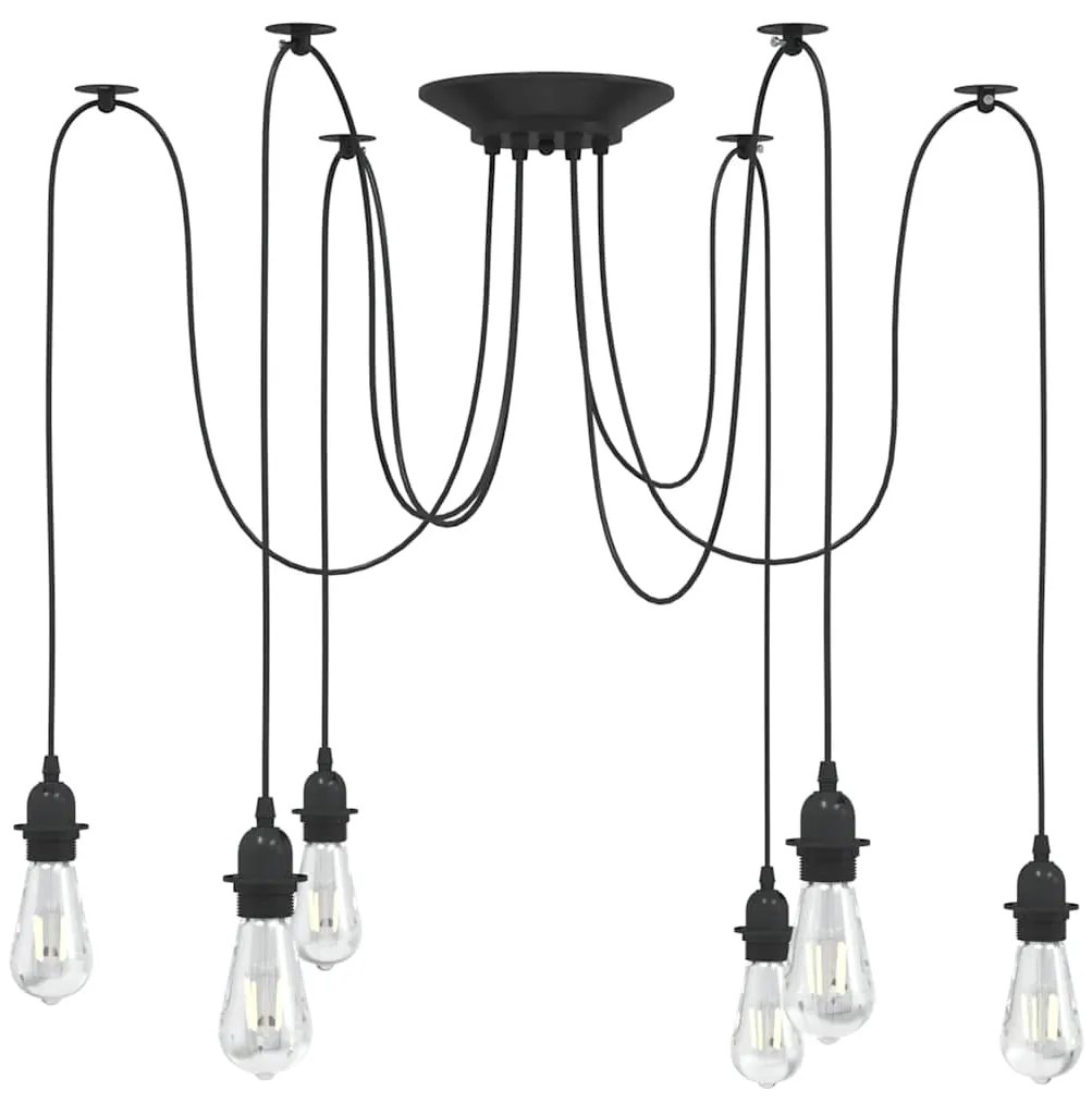 Candeeiro suspenso com 6 porta-lâmpadas E27 metal preto
