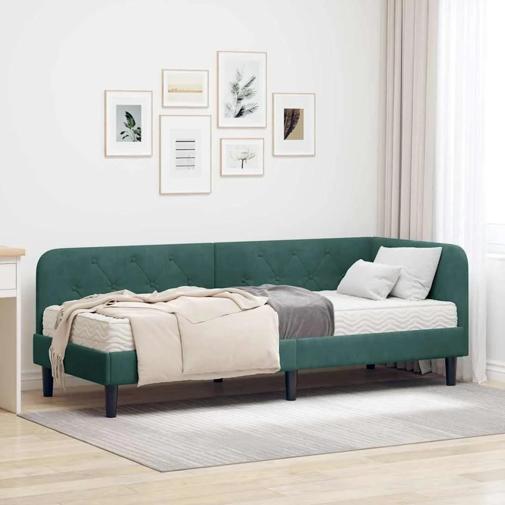 vidaXL Estrutura de Cama de Canto Verde Escuro 80 x 200 cm Veludo