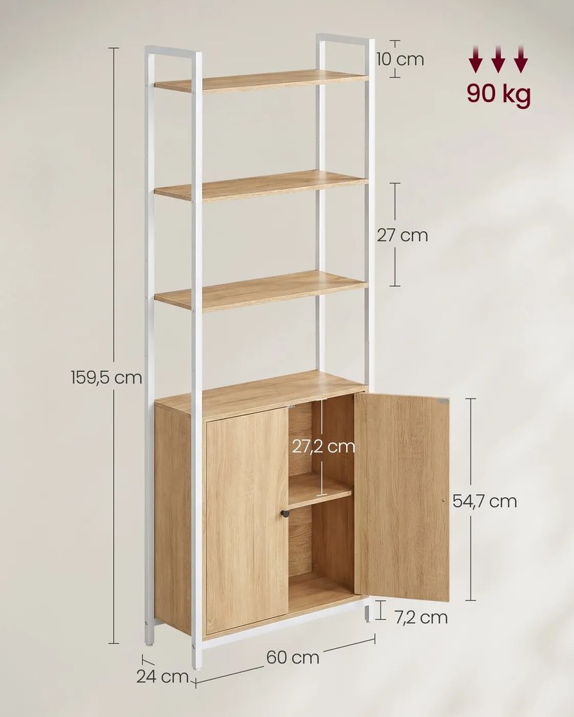 Estante com 6 prateleiras ajustáveis, 24 x 60 x 159,5 cm, cor carvalho dourado - branco