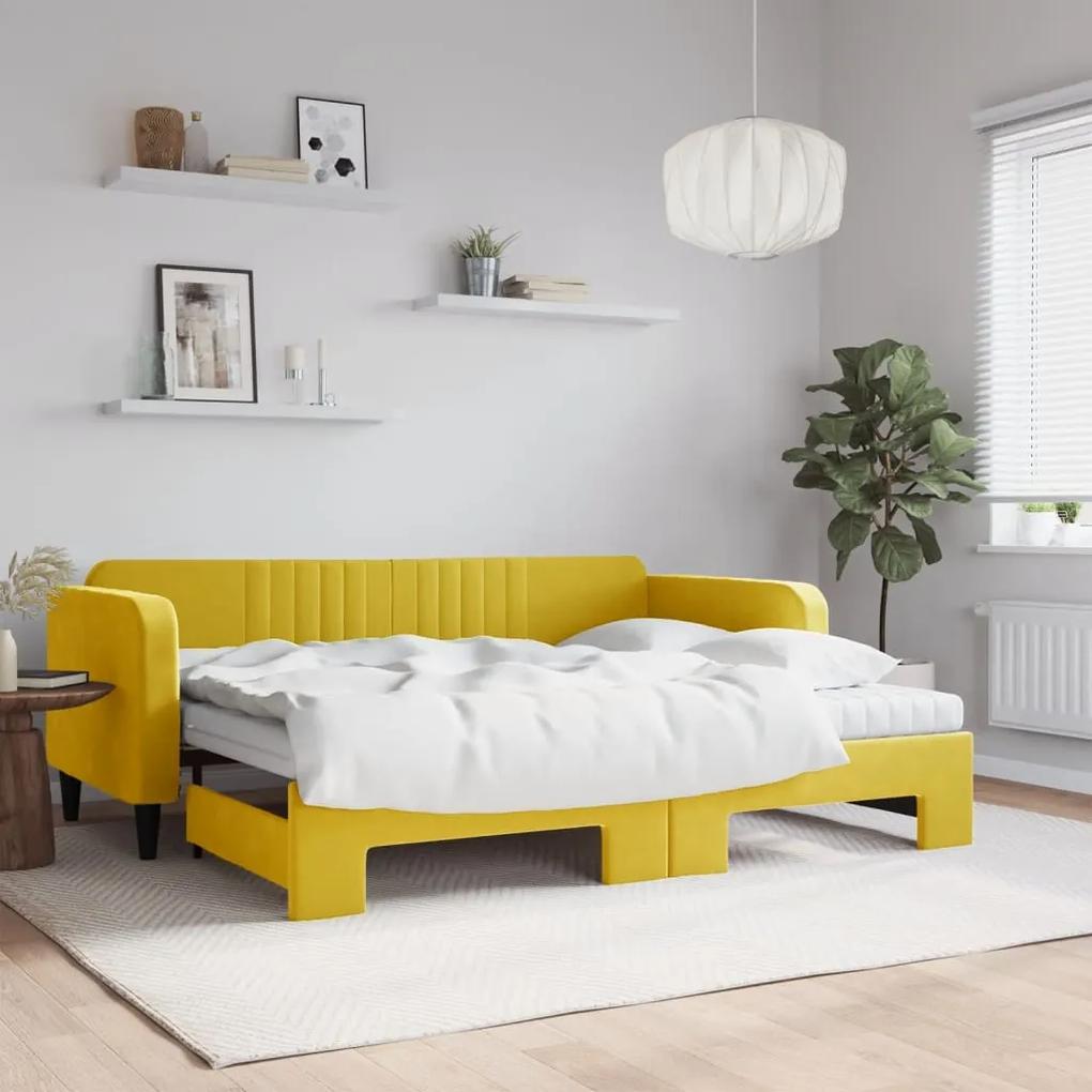 3197092 vidaXL Sofá-cama com gavetão e colchões 90x200 cm veludo amarelo