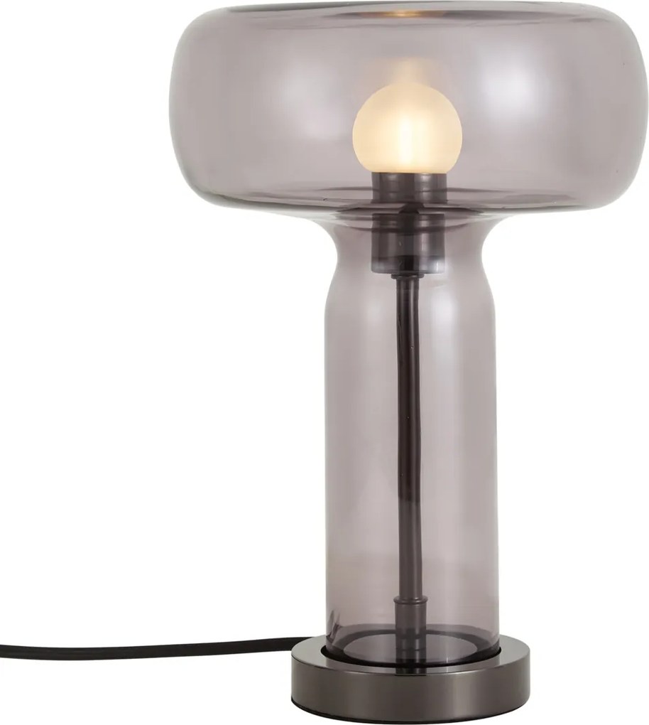 Candeeiro de Mesa Estilo Hotel Chic Cinza-Chumbo com Vidro Fumê - Amara