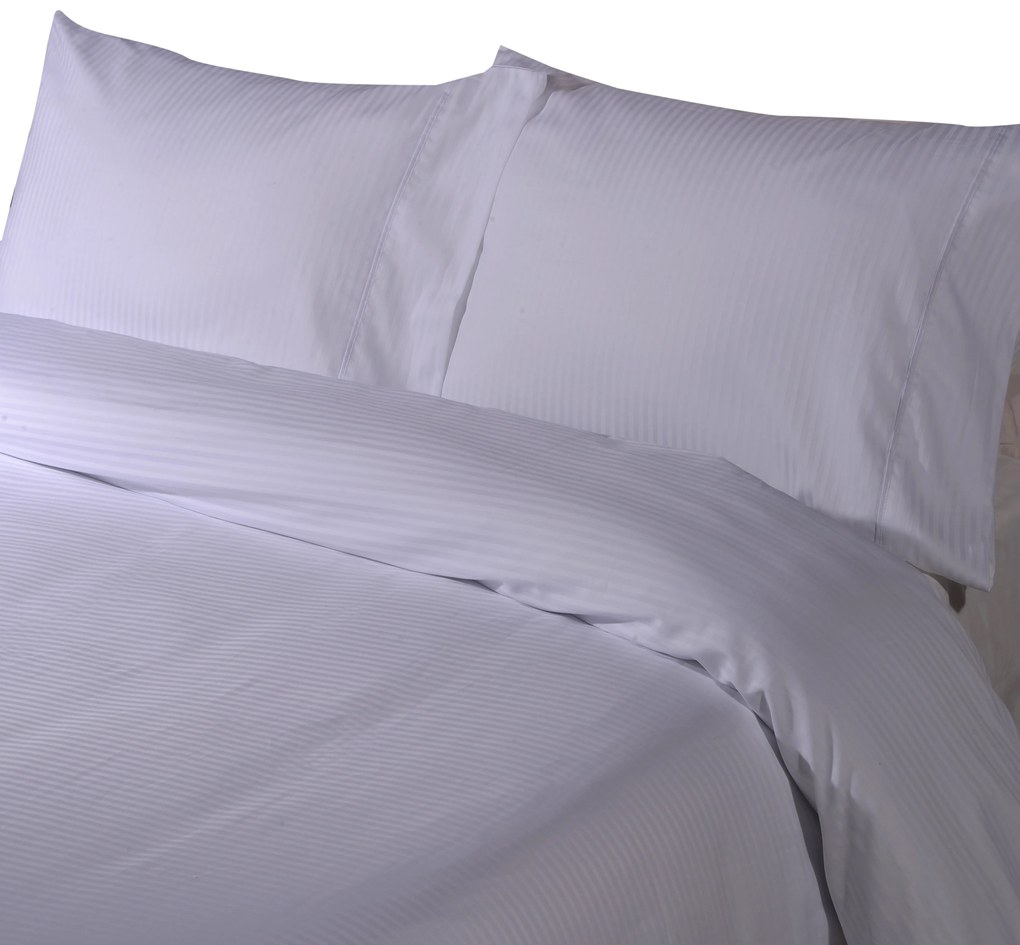 Jogo saco de edredão cetim 300 fios branco - Riscas Jacquard: Para cama 140cm  - 1 saco edredão 240 x 220 cm +  2 fronhas almofada 50x70 cm