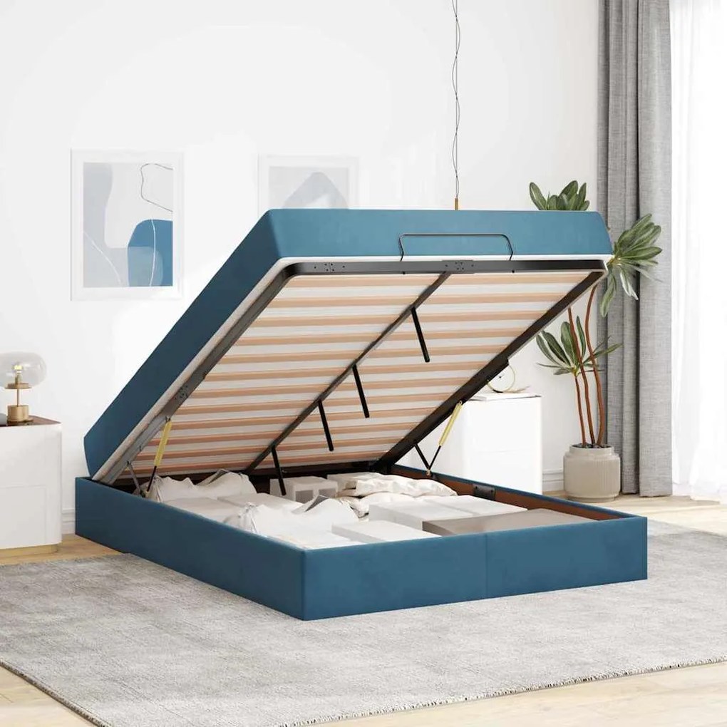 Estrutura da Cama Outros Azul 160 x 200 cm Veludo