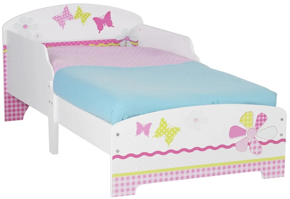 Cama infantil madeira borboletas + colchão e almofada 140 x 70 cm ROSA
