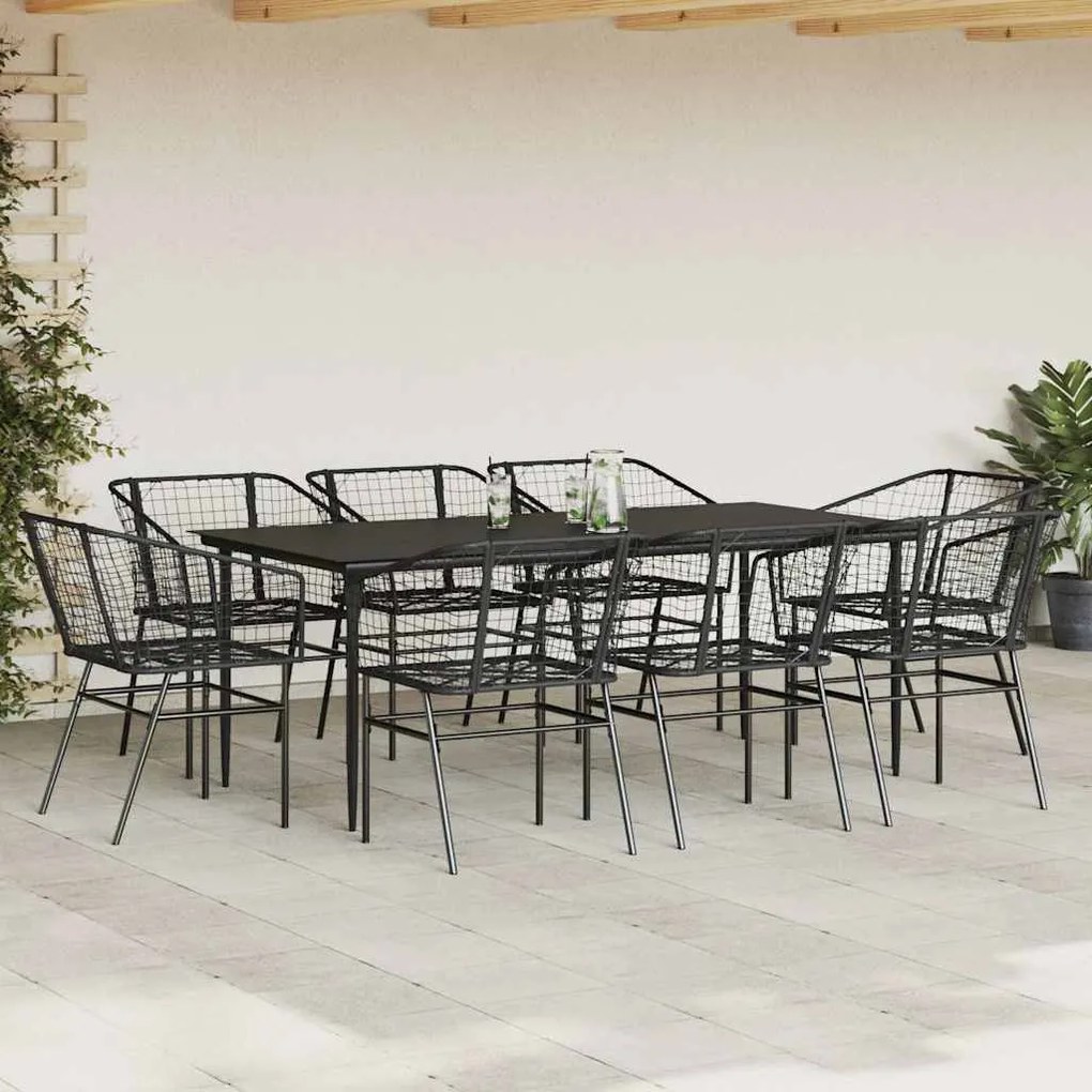 Conjunto de jantar jardim 9 peças vidro vime PE preto