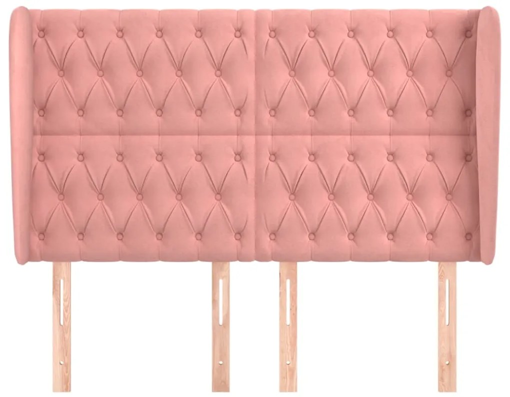 Cabeceira de cama c/ abas veludo 147x23x118/128 cm rosa