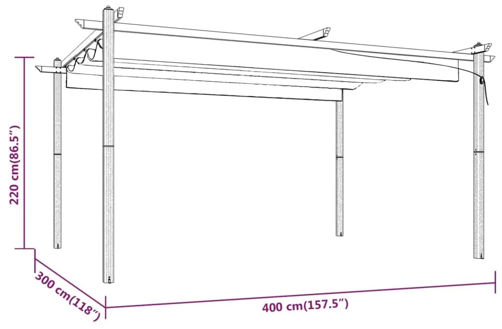 Gazebo de jardim com telhado retrátil 4x3 m cor creme