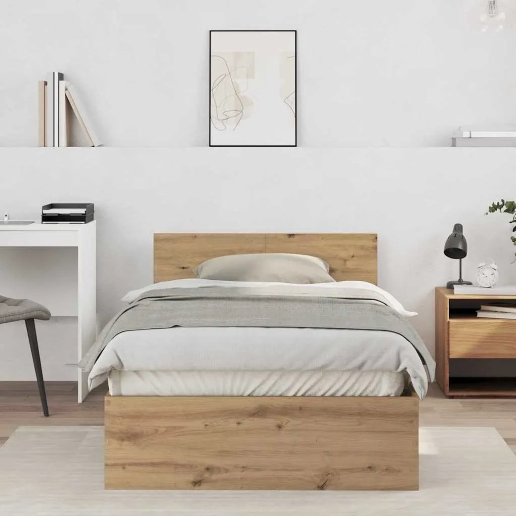 vidaXL Estrutura de Cama com cabeceira Carvalho Artesanal 100 x 200 cm
