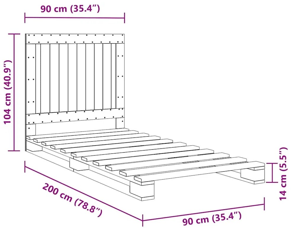 Estrutura de cama com cabeceira 90x200 cm pinho maciço