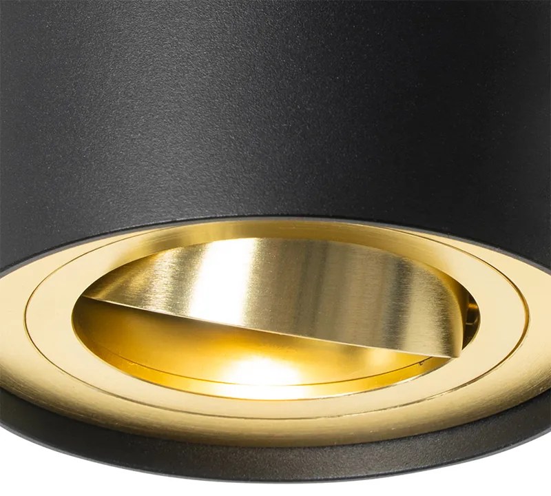 Foco de teto preto com dourado rotativo e inclinável - Rondoo Up Moderno