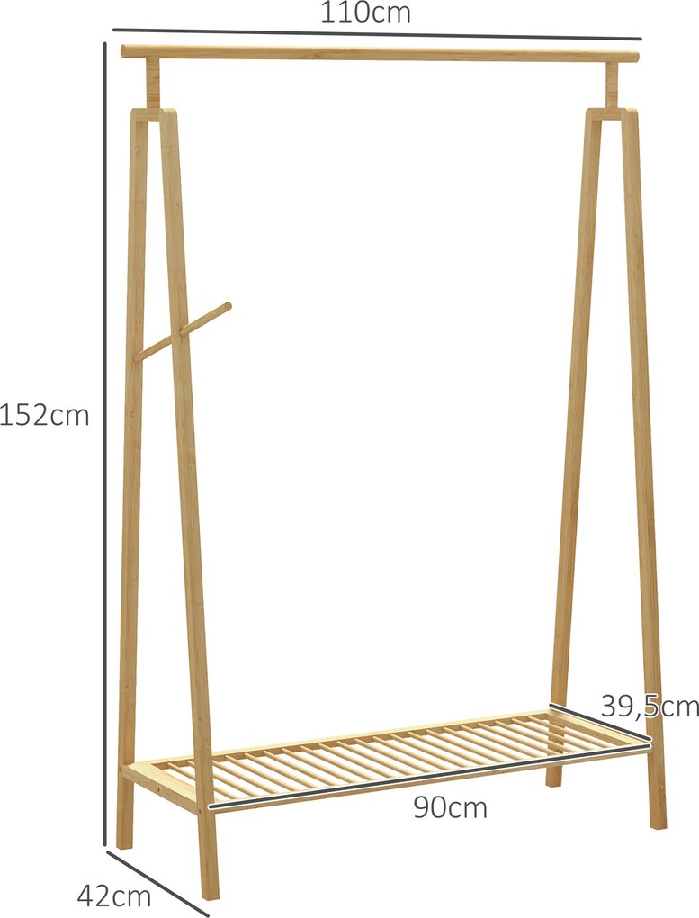 Guarda roupa aberto em bambu, em madeira com prateleira para sapatos, 110 x 42 x 152 cm