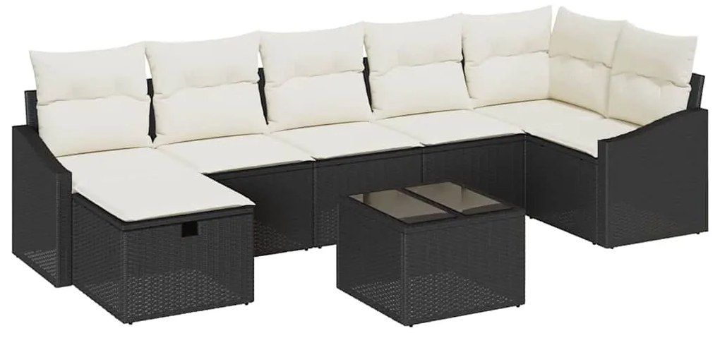 Conjunto de Sofá de Jardim de 8 Peças com Almofadas Preto Rattan Polié