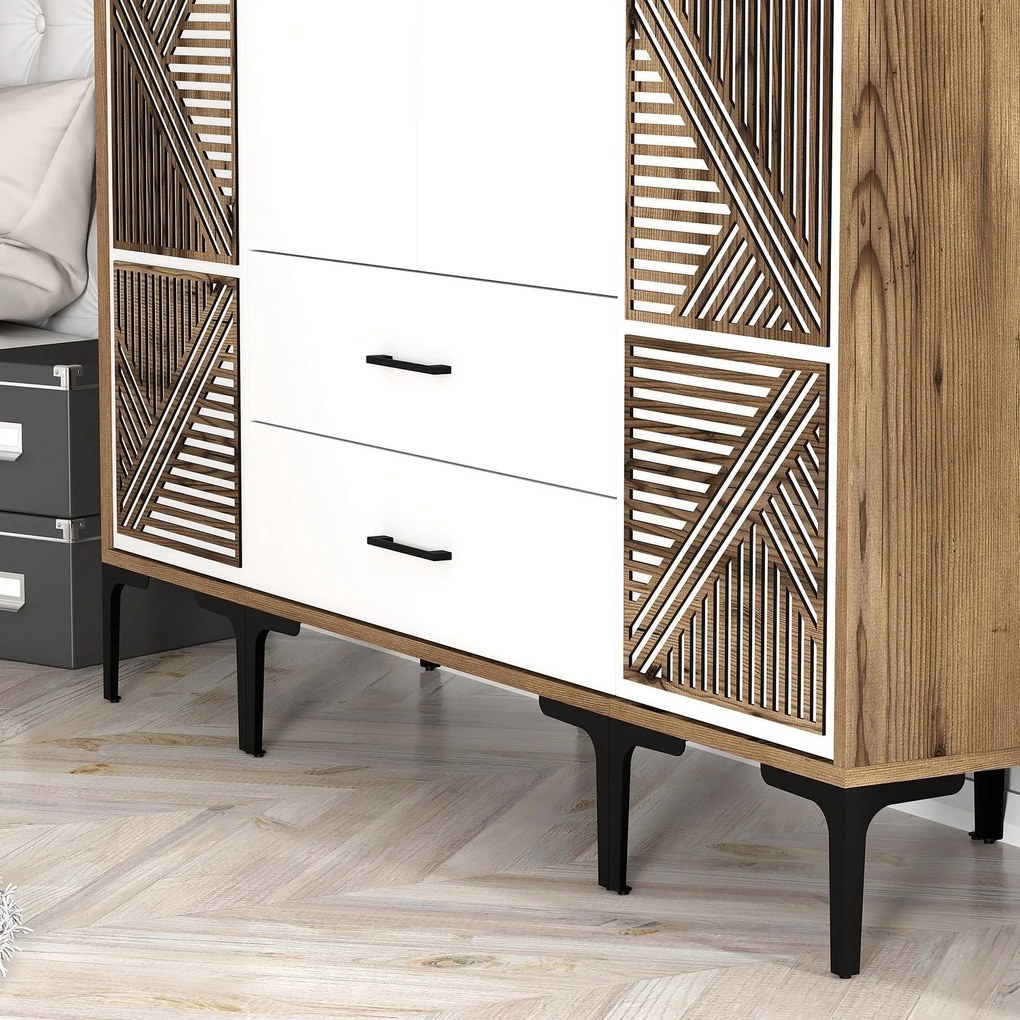 Roupeiro Kumsal PTP – Nogueira e Branco – 160 x 47,5 x 201,4 cm