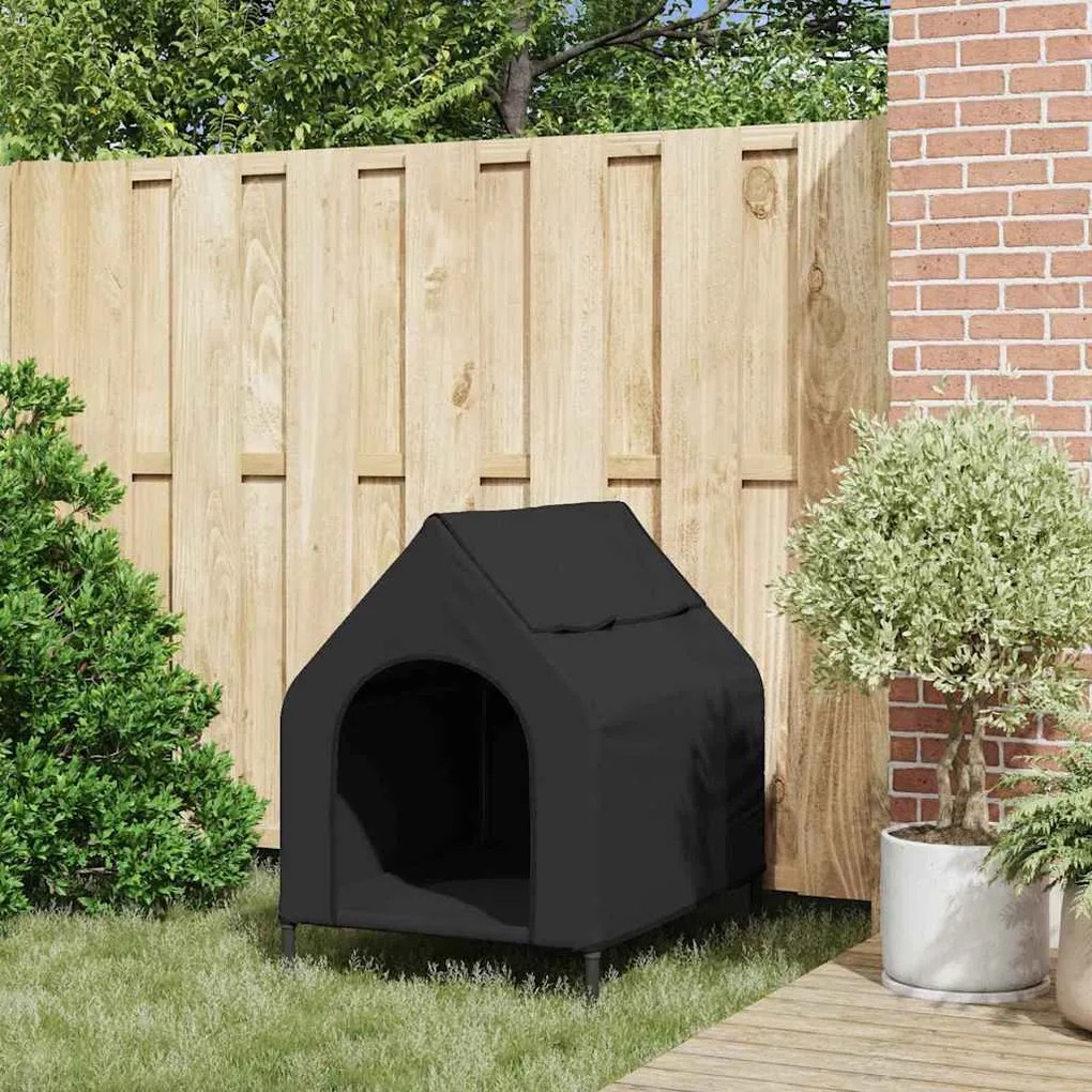 Casa para Cão de Tecido Oxford Preto e Aço
