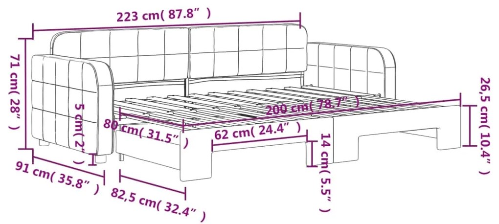 Sofá-cama com gavetão 80x200 cm veludo cinzento-claro