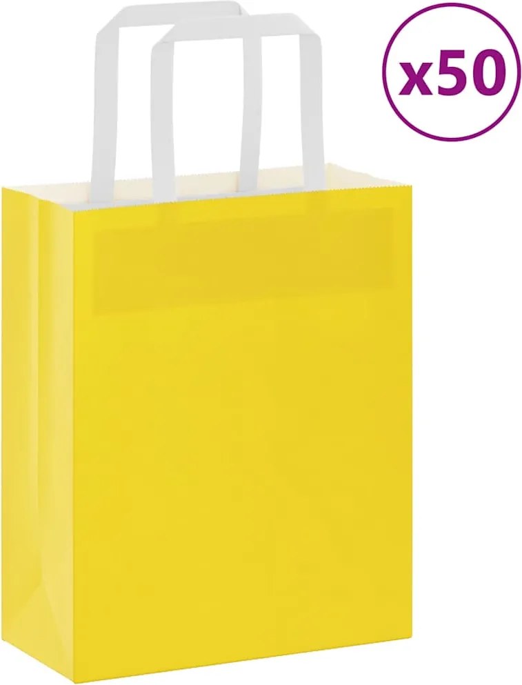 vidaXL Sacos de papel 50 unid com alças amarelo 18x8x22 cm