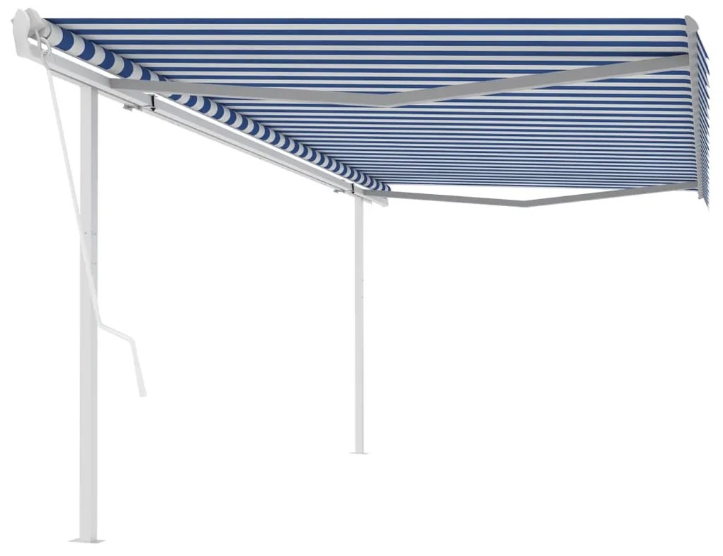 Toldo retrátil automático com postes 5x3 m azul e branco