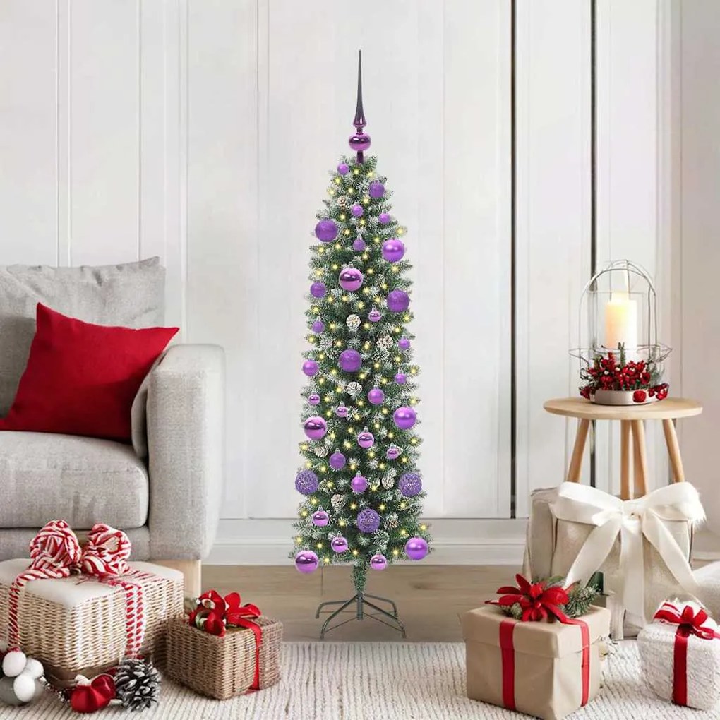 vidaXL Árvore Slim de Natal Artificial Verde e Branco 120 cm