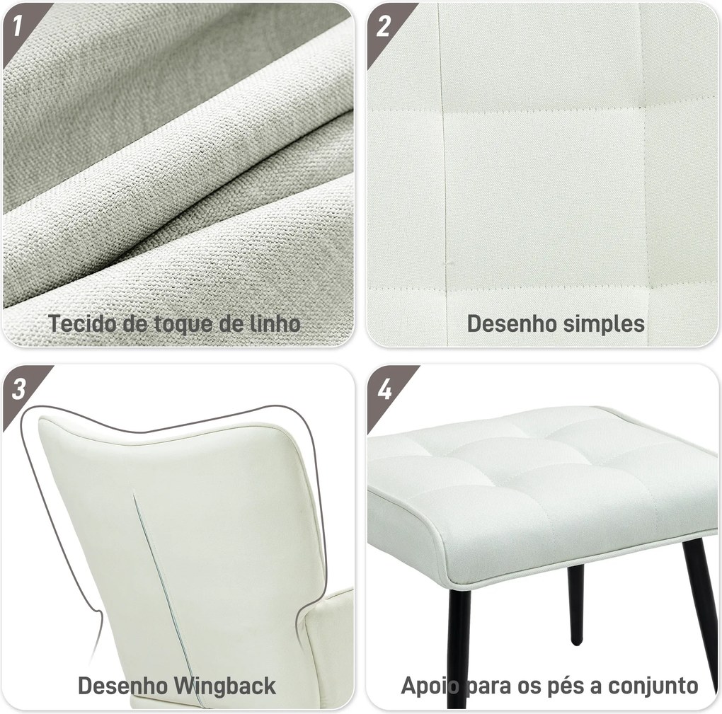 Conjunto de Poltrona Baloiço com Apoio para os Pés Poltrona Relax com Almofada Acolchoada e Anti-Tombo 64x89x90 cm Bege