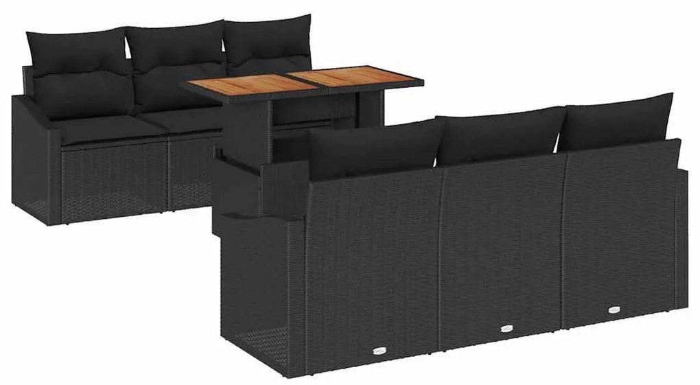 Conjunto de Jantar de Jardim com 7 Peças e Almofadas em Rattan Preto e