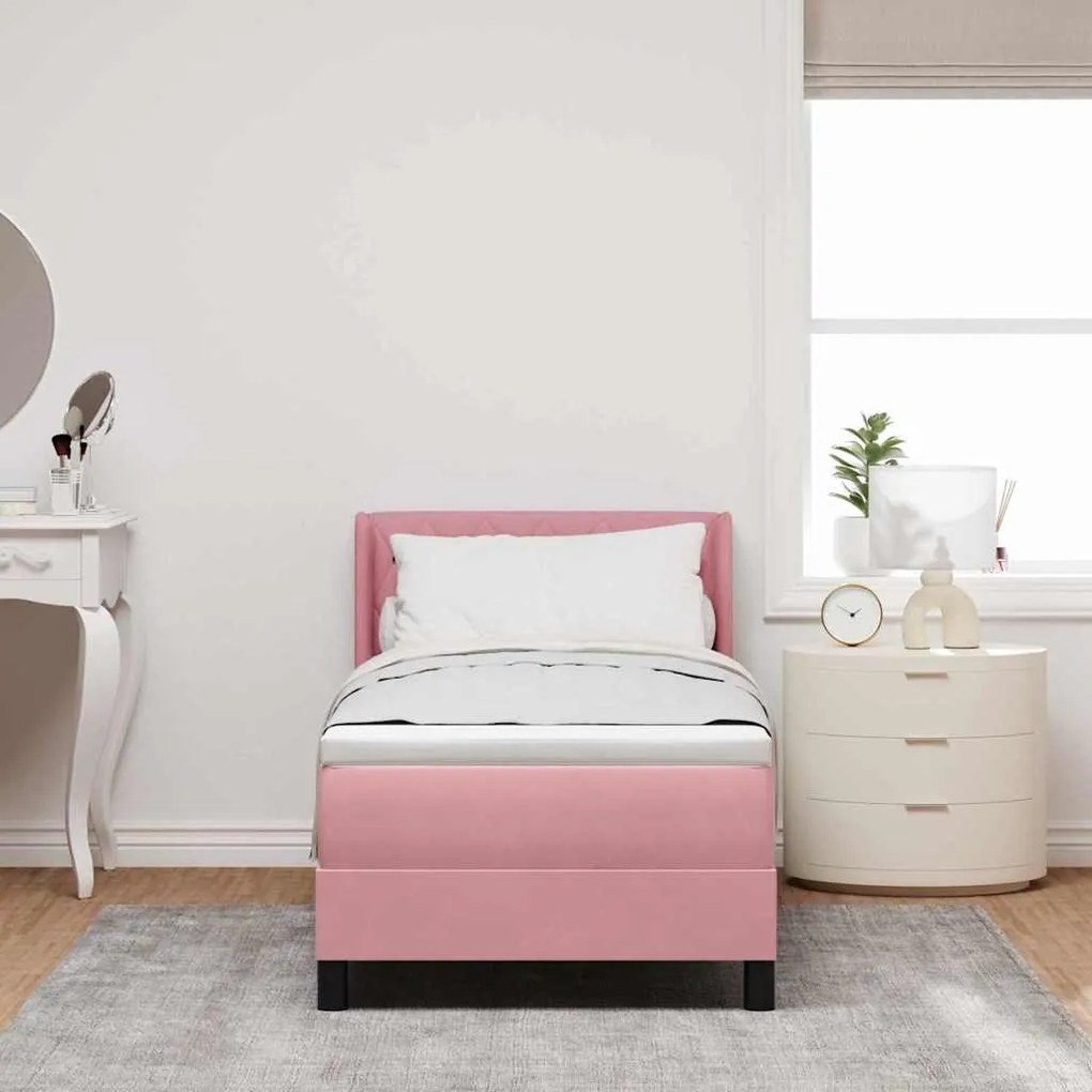 Cama Box Spring com Colchão Rosa 80x200 cm Veludo