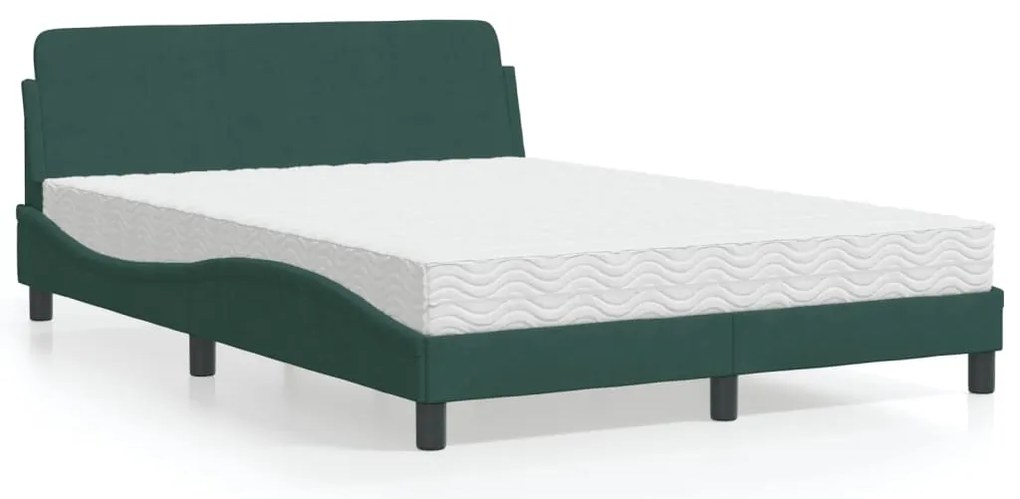 vidaXL Cama com colchão Dover 140x200 cm veludo verde-escuro