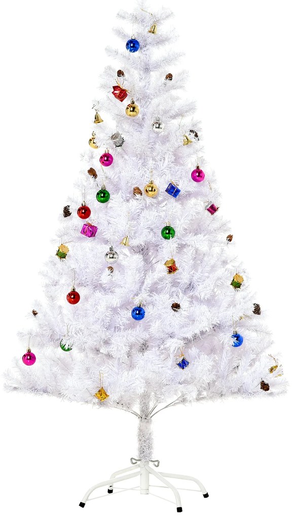 HOMCOM Árvore de Natal Artificial 150cm com 680 Ramos de PVC 48 Decorações Incluidas Decoração de Natal Φ85x150cm Branco