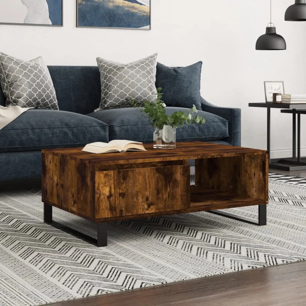 vidaXL Mesa de centro 90x60x35 cm derivados de madeira carvalho fumado