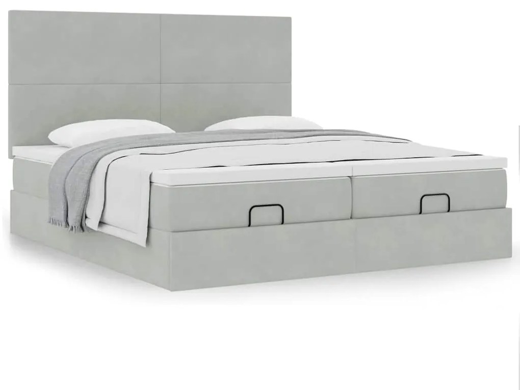 Estrutura cama otomana colchões 180x200cm veludo cinzento claro