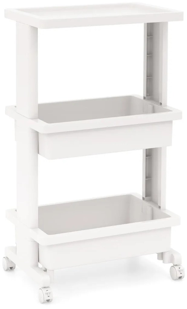 Carrinho de cozinha, Casa de banho 3 níveis com rodas para mesa utilitária de plástico 45 x 30 x 81 cm Branco