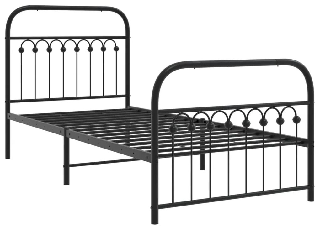 Estrutura de cama com cabeceira e pés 90x190 cm metal preto