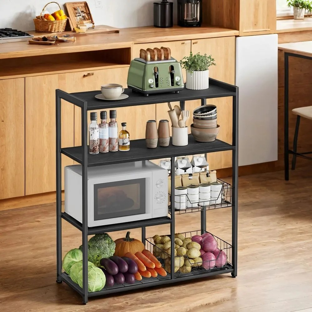 Estante de cozinha de 35 x 80 x 93,5 cm preta